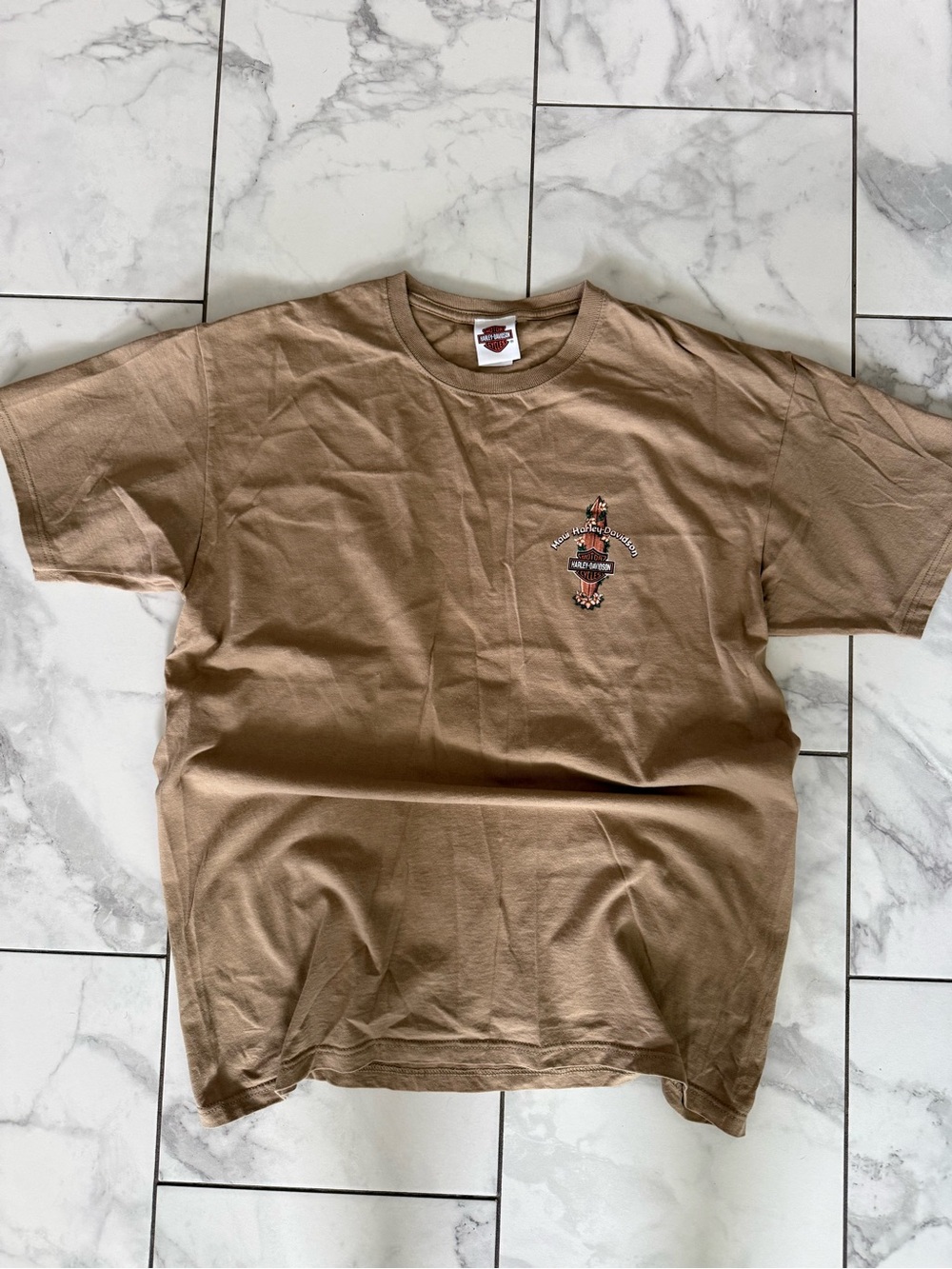 Vintage Harley Davidson 2003 Maui Hawaii Surf Graphic y2k Biker Tan Shirt XL
